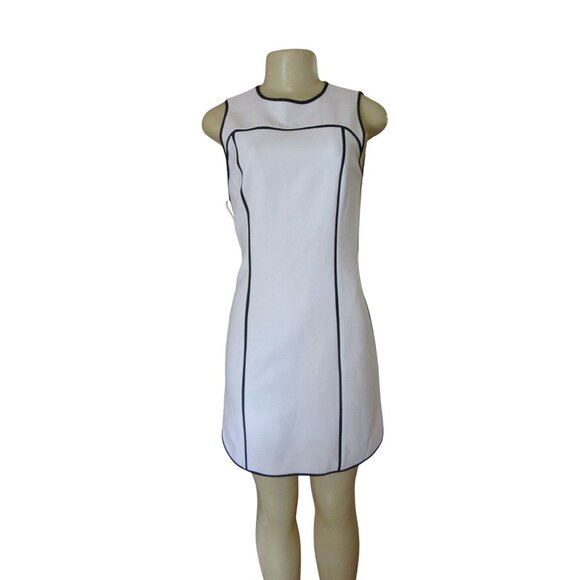 New w Tags, Alice + Olivia Emilee White Dress With Black Trim Size 4 - Picture 3 of 8